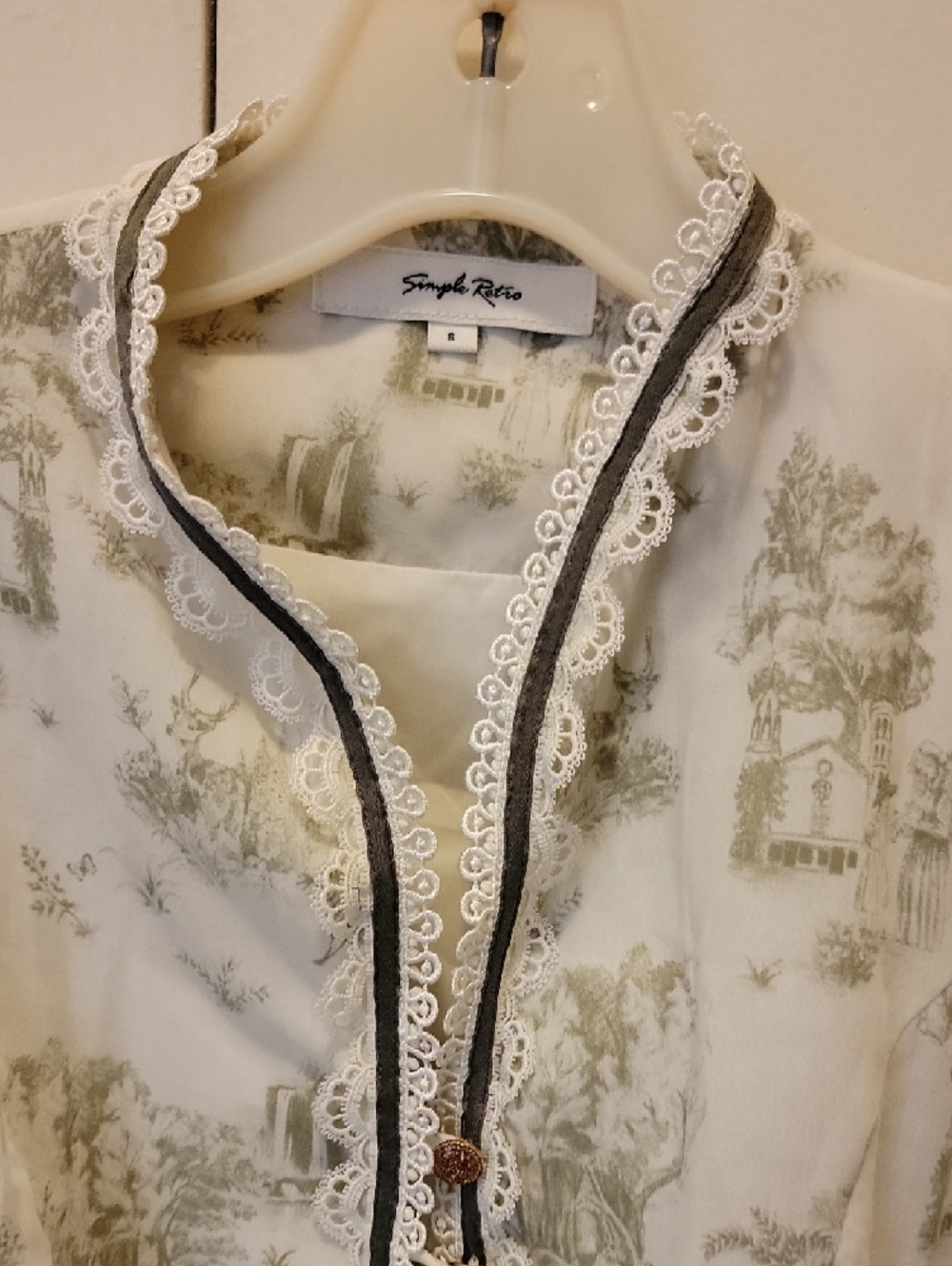 Simple Retro Vintage-Inspired Cream Floral Print Long Sleeve Dress Size S - Picture 5 of 15